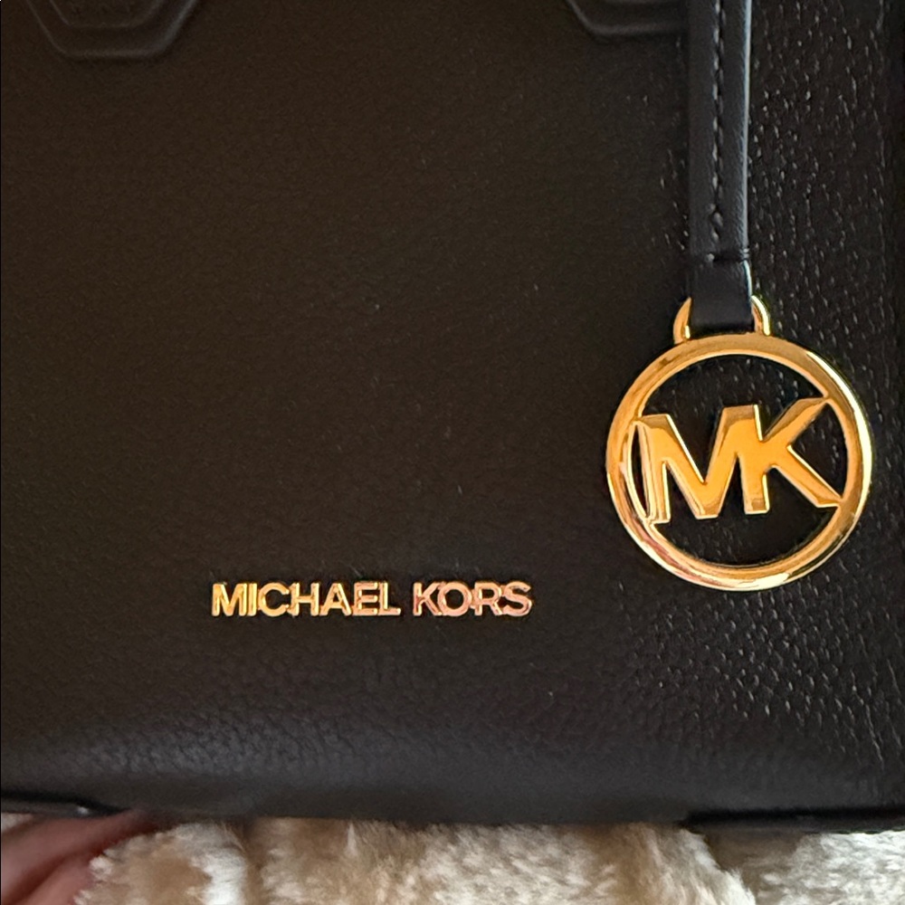 Michael Kors Black Leather Mini Satchel with Gold MK Charm - Picture 2 of 5